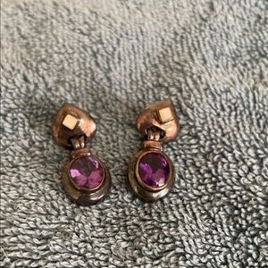 Vintage Amethyst Purple Drop Earrings w/ Heart Design